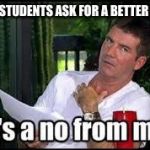 It's a no from me | WHEN STUDENTS ASK FOR A BETTER GRADE | image tagged in it's a no from me | made w/ Imgflip meme maker