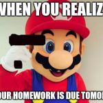 Suicide Mario | WHEN YOU REALIZE; ALL YOUR HOMEWORK IS DUE TOMORROW | image tagged in suicide mario | made w/ Imgflip meme maker