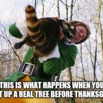 Early Christmas | AND THIS IS WHAT HAPPENS WHEN YOU TRY TO PUT UP A REAL TREE BEFORE THANKSGIVING! | image tagged in early christmas | made w/ Imgflip meme maker