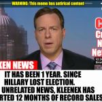 CNN Crock News Network | IT HAS BEEN 1 YEAR. SINCE HILLARY LOST ELECTION.       IN  UNRELATED NEWS, KLEENEX HAS REPORTED 12 MONTHS OF RECORD SALES | image tagged in cnn crock news network | made w/ Imgflip meme maker