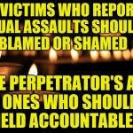 For the victims | VICTIMS WHO REPORT SEXUAL ASSAULTS SHOULDN'T BE BLAMED OR SHAMED; THE PERPETRATOR'S ARE THE ONES WHO SHOULD BE      HELD ACCOUNTABLE | image tagged in for the victims | made w/ Imgflip meme maker