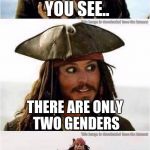 jack sparrow run | SO... FEMINISTS, YOU SEE.. THERE ARE ONLY TWO GENDERS | image tagged in jack sparrow run | made w/ Imgflip meme maker