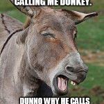 donkey | STUTTER IS A LITTLE BETTER BUT MY DAD KEEPS CALLING ME DONKEY. DUNNO WHY HE CALLS ME THAT, BUT HE AW HE AW HE AW HE ALWAYS DOES | image tagged in donkey | made w/ Imgflip meme maker