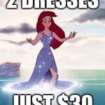 Ariel Dressed Up | 2 DRESSES; JUST $30 | image tagged in ariel dressed up | made w/ Imgflip meme maker