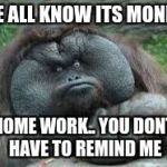 Funny animals | WEE ALL KNOW ITS MONDAY; HOME WORK.. YOU DONT HAVE TO REMIND ME | image tagged in funny animals | made w/ Imgflip meme maker