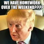 Not presidential | WE HAVE HOMEWORK OVER THE WEEKEND???? | image tagged in not presidential | made w/ Imgflip meme maker