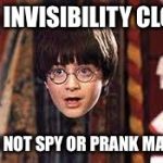 Harry Potter | HAS INVISIBILITY CLOAK; DOES NOT SPY OR PRANK MALFOY | image tagged in harry potter | made w/ Imgflip meme maker