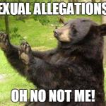 How about no bear without text | SEXUAL ALLEGATIONS? OH NO NOT ME! | image tagged in how about no bear without text,funny | made w/ Imgflip meme maker