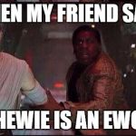 Star Wars Rey | WHEN MY FRIEND SAYS; CHEWIE IS AN EWOK | image tagged in star wars rey | made w/ Imgflip meme maker