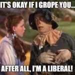 Dorothy and the Scarecrow | IT'S OKAY IF I GROPE YOU... AFTER ALL, I'M A LIBERAL! | image tagged in dorothy and the scarecrow | made w/ Imgflip meme maker
