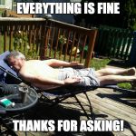 Planking world champ | EVERYTHING IS FINE; THANKS FOR ASKING! | image tagged in planking world champ | made w/ Imgflip meme maker