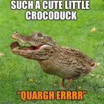 Awwwww | SUCH A CUTE LITTLE CROCODUCK; “QUARGH ERRRR” | image tagged in scumbag,cricky,dive,gong gong,bonzo,quack duck | made w/ Imgflip meme maker