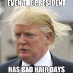 Donald Trump 1 | EVEN THE PRESIDENT HAS BAD HAIR DAYS | image tagged in donald trump 1 | made w/ Imgflip meme maker