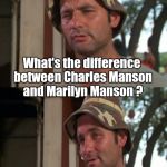 To the Millenials , studying history doesn't hurt | What's the difference between Charles Manson and Marilyn Manson ? One is dead , the other's career is | image tagged in bill murray bad joke,charles manson,marilyn manson,what's the deal | made w/ Imgflip meme maker