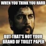 Madness not Sparta | WHEN YOU THINK YOU HARD; BUT THAT'S NOT YOUR BRAND OF TOILET PAPER | image tagged in madness not sparta | made w/ Imgflip meme maker