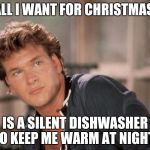 Patrick Swayze | ALL I WANT FOR CHRISTMAS; IS A SILENT DISHWASHER TO KEEP ME WARM AT NIGHT. | image tagged in patrick swayze | made w/ Imgflip meme maker