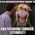 Friends Turkey | THERE IS A DIFFERENCE BETWEEN TALKING TURKEY; AND SPEAKING TURKISH. LITERALLY ! | image tagged in friends turkey | made w/ Imgflip meme maker