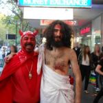 Jesus and The Devil | WHERE ELSE WOULD THEY MEET? | image tagged in jesus and the devil | made w/ Imgflip meme maker
