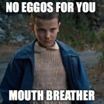 stranger things | NO EGGOS FOR YOU; MOUTH BREATHER | image tagged in stranger things | made w/ Imgflip meme maker