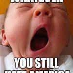 Yawn | WHATEVER; YOU STILL HATE AMERICA | image tagged in yawn | made w/ Imgflip meme maker