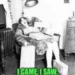 Repost Monday. Everyone can identify with this after Black Friday | VENI, VIDI, VISA; I CAME, I SAW, I SHOPPED | image tagged in tired shopper,repost monday,christmas shopping,latin,veni vidi vici | made w/ Imgflip meme maker