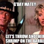 Crocodile Dundee That's a Knife | G'DAY MATE!! LET'S THROW ANOTHER SHRIMP ON THE BARBIE | image tagged in crocodile dundee that's a knife | made w/ Imgflip meme maker