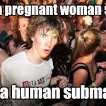 Sudden Clarity Clarence | When a pregnant woman swims, she's a human submarine. | image tagged in sudden clarity clarence | made w/ Imgflip meme maker