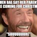 Chuck Norris | WHEN BAE SAY HER PARENTS ARE COMING FOR CHRISTMAS; "SUUUUUUURE" | image tagged in chuck norris | made w/ Imgflip meme maker
