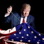 Trump sewing flag