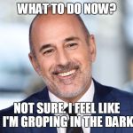 Matt Lauer perv | WHAT TO DO NOW? NOT SURE. I FEEL LIKE I'M GROPING IN THE DARK | image tagged in matt lauer perv,sexual harassment,media | made w/ Imgflip meme maker