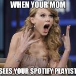 Suprised  | WHEN YOUR MOM; SEES YOUR SPOTIFY PLAYIST | image tagged in suprised | made w/ Imgflip meme maker