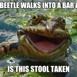 Dad Joke Froggy | A DUNG BEETLE WALKS INTO A BAR AND ASK; IS THIS STOOL TAKEN | image tagged in dad joke froggy | made w/ Imgflip meme maker