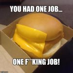 You had ONE job | YOU HAD ONE JOB... ONE F**KING JOB! | image tagged in you had one job | made w/ Imgflip meme maker