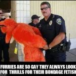 gay furries | FURRIES ARE SO GAY THEY ALWAYS LOOK FOR  THRILLS FOR THEIR BONDAGE FETISH | image tagged in furry,furries,fursuit,fetish,gay,bondage | made w/ Imgflip meme maker
