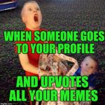 Overly Excited Ticket Kid | WHEN SOMEONE GOES TO YOUR PROFILE; AND UPVOTES ALL YOUR MEMES | image tagged in overly excited ticket kid | made w/ Imgflip meme maker