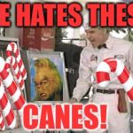 Because he can | HE HATES THESE; CANES! | image tagged in he hates these,jerk,steve martin,grinch,merry christmas,xmas | made w/ Imgflip meme maker