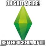 Sims logic | OH SHIT A FIRE! BETTER SCREAM AT IT! | image tagged in sims logic | made w/ Imgflip meme maker