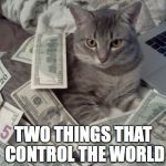 The Duopoly Of Power | TWO THINGS THAT CONTROL THE WORLD | image tagged in cat money,power | made w/ Imgflip meme maker