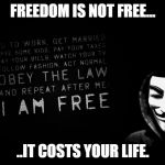 Revolution | FREEDOM IS NOT FREE... ..IT COSTS YOUR LIFE. | image tagged in revolution | made w/ Imgflip meme maker