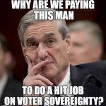 Special Council Robert Mueller | WHY ARE WE PAYING THIS MAN; TO DO A HIT JOB ON VOTER SOVEREIGNTY? | image tagged in special council robert mueller | made w/ Imgflip meme maker