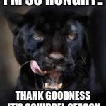 Hungry Panther | I'M SO HUNGRY.. THANK GOODNESS IT'S SQUIRREL SEASON | image tagged in hungry panther | made w/ Imgflip meme maker