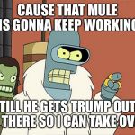 Bendith | CAUSE THAT MULE IS GONNA KEEP WORKING; TILL HE GETS TRUMP OUT OF THERE SO I CAN TAKE OVER! | image tagged in bendith | made w/ Imgflip meme maker