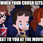 Big Mouth | WHEN YOUR CRUSH SITS; NEXT TO YOU AT THE MOVIES | image tagged in big mouth | made w/ Imgflip meme maker