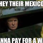 Trump Pennywise | HEY THEIR MEXICO; WANNA PAY FOR A WALL? | image tagged in trump pennywise | made w/ Imgflip meme maker