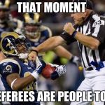 nfl donkey punch | THAT MOMENT; REFEREES ARE PEOPLE TOO | image tagged in nfl donkey punch | made w/ Imgflip meme maker