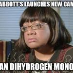 Diane Abbott - ban dihydrogen monoxide | DIANE ABBOTT'S LAUNCHES NEW CAMPAIGN; TO BAN DIHYDROGEN MONOXIDE | image tagged in diane abbott,jeremy corbyn pm,vote corbyn,party of hate,communists socialists,anti royal | made w/ Imgflip meme maker