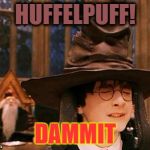 Harry Potter Hat | HUFFELPUFF! DAMMIT | image tagged in harry potter hat | made w/ Imgflip meme maker