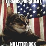 Muricat  | I PROMISE MY FIRST TERM AS PURSIDENT; NO LITTER BOX WILL GO UNCLEANED | image tagged in muricat | made w/ Imgflip meme maker