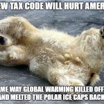 Oh nooo polar bear | THE NEW TAX CODE WILL HURT AMERICANS; THE SAME WAY GLOBAL WARMING KILLED OFF POLAR BEARS AND MELTED THE POLAR ICE CAPS BACK IN 2015 | image tagged in oh nooo polar bear | made w/ Imgflip meme maker