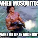 What makes me crazy #1 | WHEN MOSQUITOS; WAKE ME UP IN MIDNIGHT | image tagged in rambo,funny,funny memes,angry,memes | made w/ Imgflip meme maker